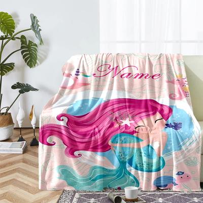 Custom Name Mermaid Theme Printed Blanket - Perfect for Couch, Bed, Travel & Outdoor Use | Machine Washable, Cozy & Durable.