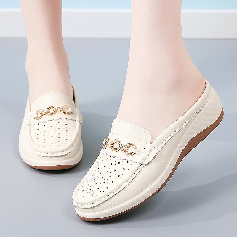 Ladies Platform Loafers Casual Elegant Leather Clog Slippers Backless Mules Women Thick Sole Sandals 35 слоновая кость
