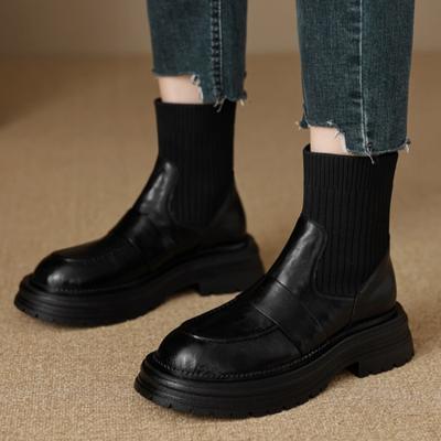 Mode 2024 Winter Warme Stiefel Damen Stiefel mit dicker Sohle Kniehoch Kalbsleder Dicker Absatz Mode Damenschuhe Slip-On Brandneu Gothic