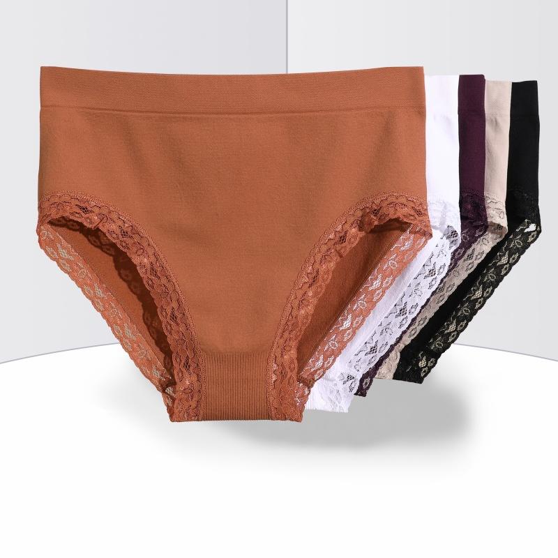 5Pcs/Set Women High Waist Shapewear Lace Briefs Seamless Butt Lifter Women's Maillard Sexy Tummy Control Belly Shaping Female