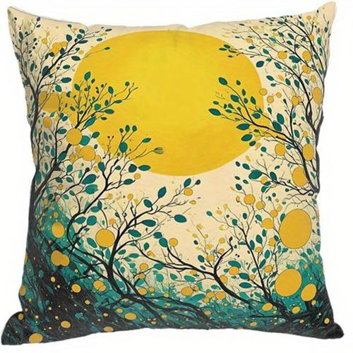 Home Decor Yellow Moon and Tree Pattern Decorative Pillow Pattern Cushion Cover Suitable for Sofa Bedroom Car Pillow Cover