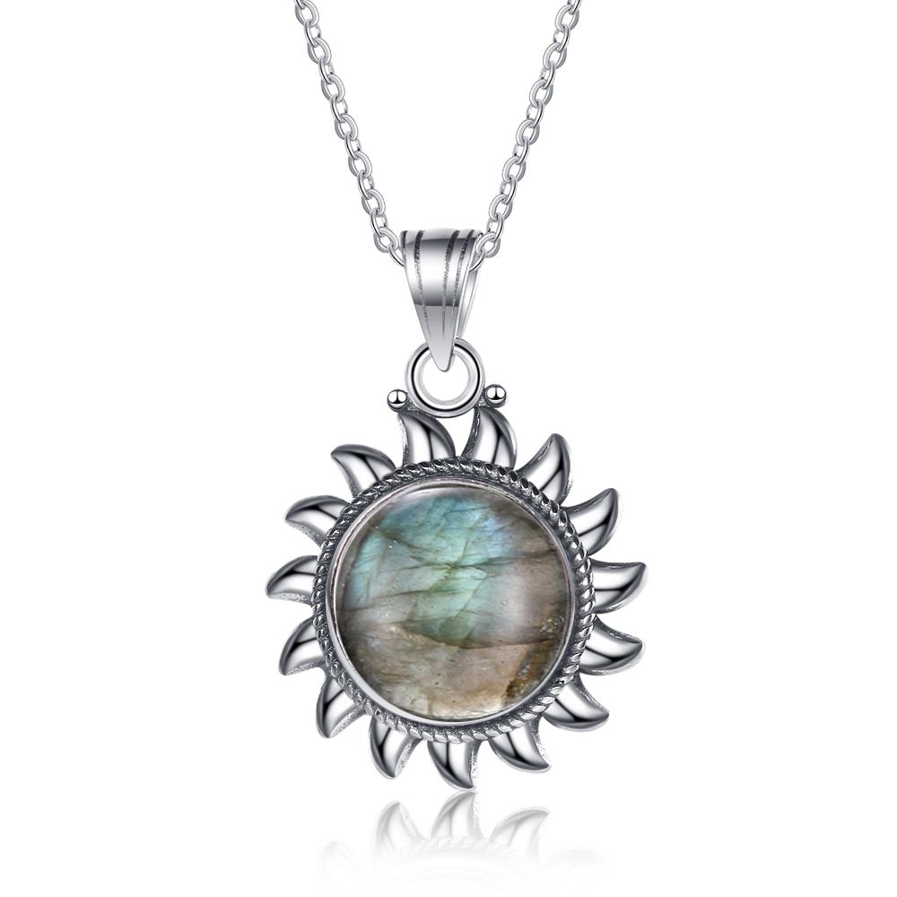 Naturligt Labradorit Ametist Halsband S Silver Vintage Solform Krom Halsband för Kvinnor Gåva