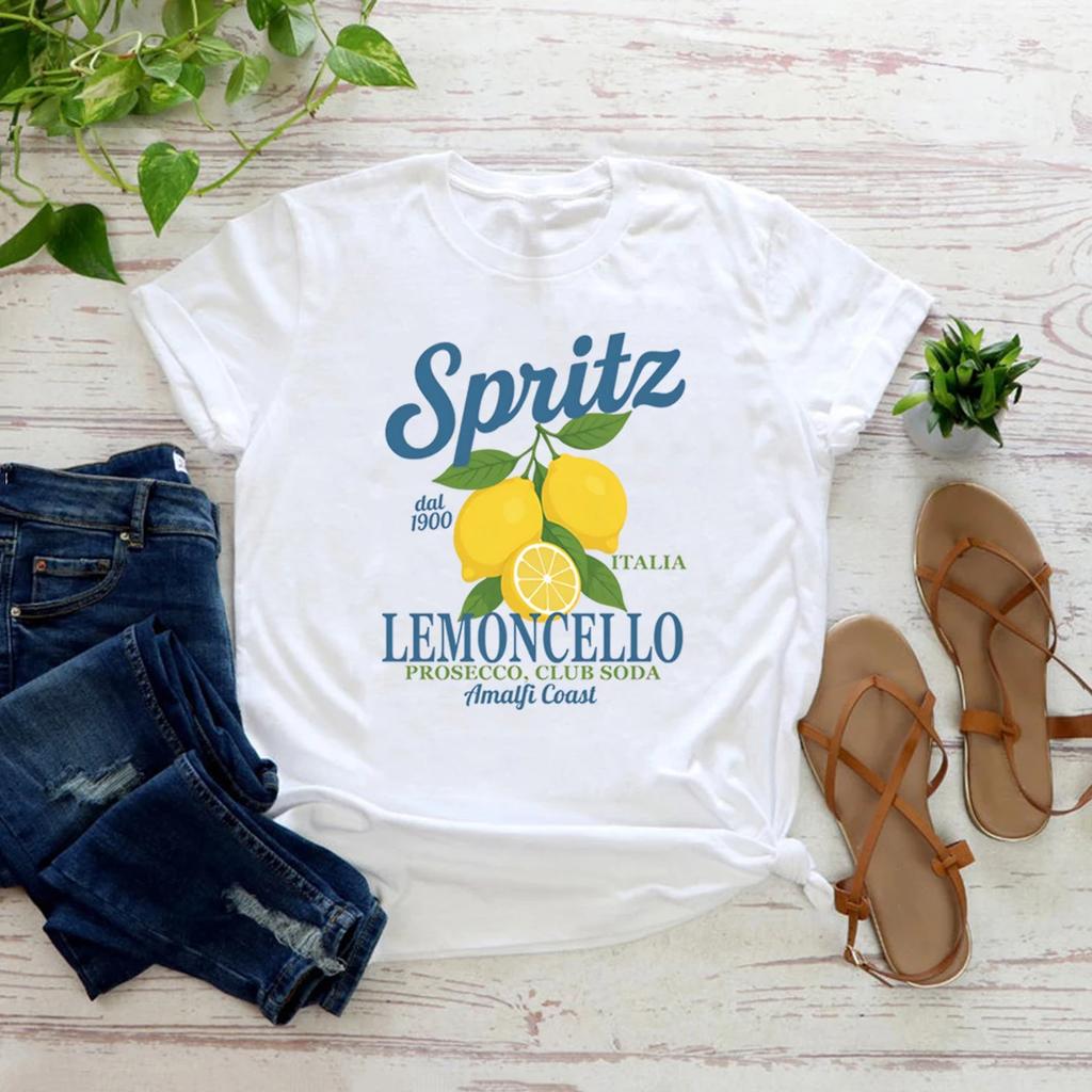 Limoncello Zitrone Brief Aufdruck T-Shirt Italien Retro Rounisextic Stil Unisex Tägliche Passform Urlaubsbekleidung Sommer Lässiges Oberteil