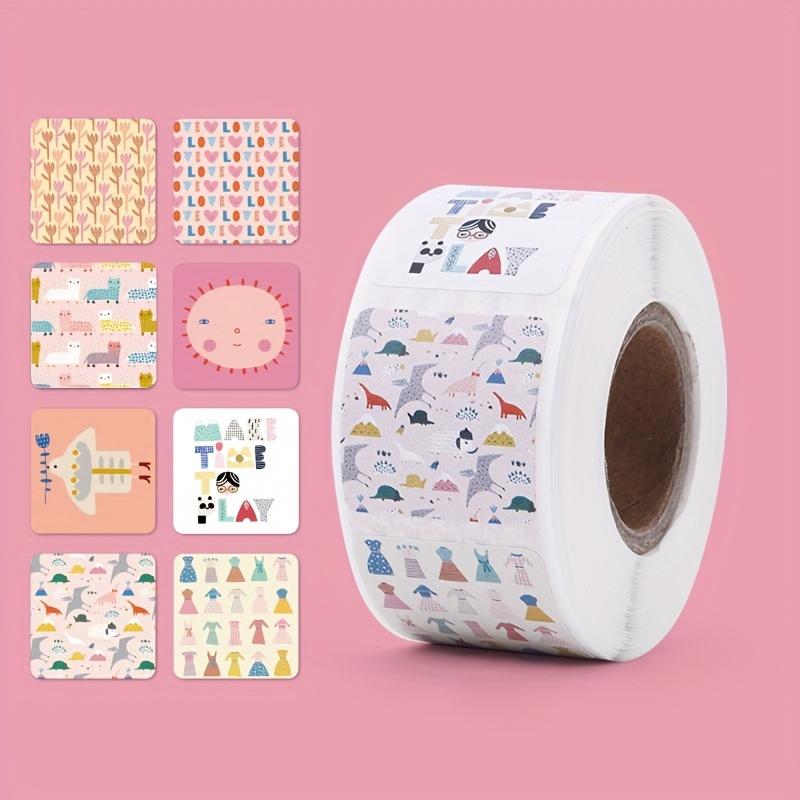 

1 Roll Cartoon Hand-Drawn Stickers, Healing Square Sealing Stickers, Self-Adhesive Label Roll, 500 Sheets/Roll, Gift Sealing Stickers