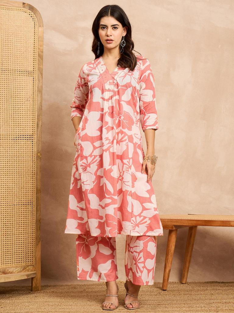 Floral Printed A-Line Tunic with Palazzos Co-Ords Sets