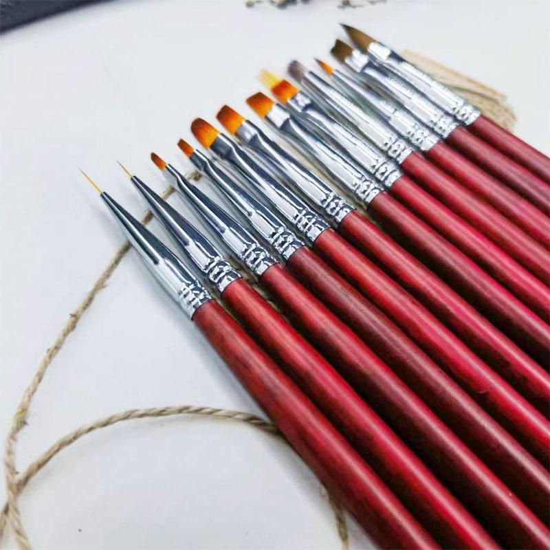 Wooden Nail Art Pen Set: Line Drawing, Petal, Phototherapy, Sweeping Brush, Painting, Flower, Crystal, Crescent, French Ombre.