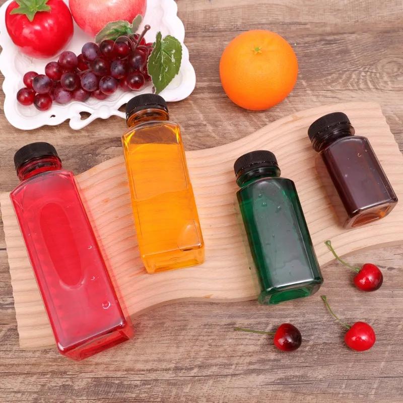 10/1x Transparent Juice Bottles with Caps Empty Clear Containers with Seal Lids for Home DIY Smoothie Milk Water Other Beverages