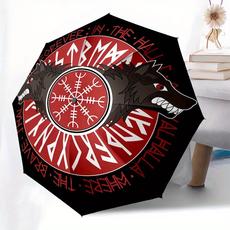 Viking Norse Rune Umbrella, Cute Umbrella with Cute Design, Portable 3-Fold Compact Umbrella for Men & Women, Valentine's Day Mother's Day Gift S505