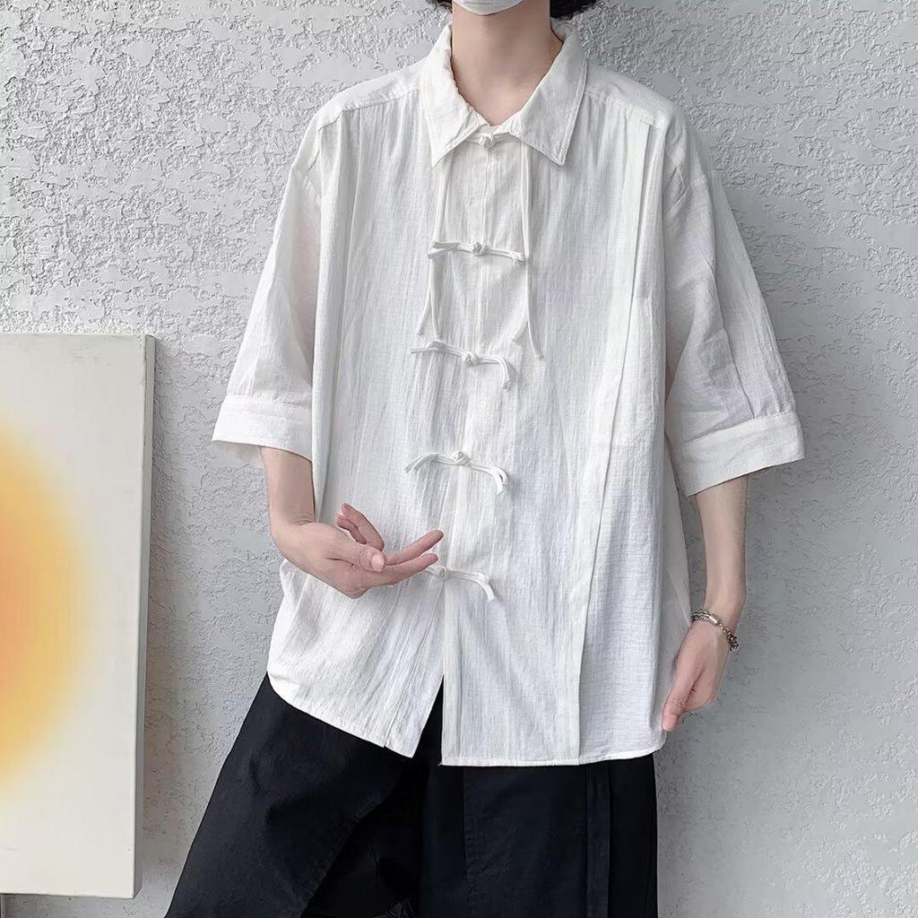 Chinese Style National Style Disc Button Long-sleeved Shirt Men's Spring and Autumn Design Sense Large Size Tang Suit Shirt