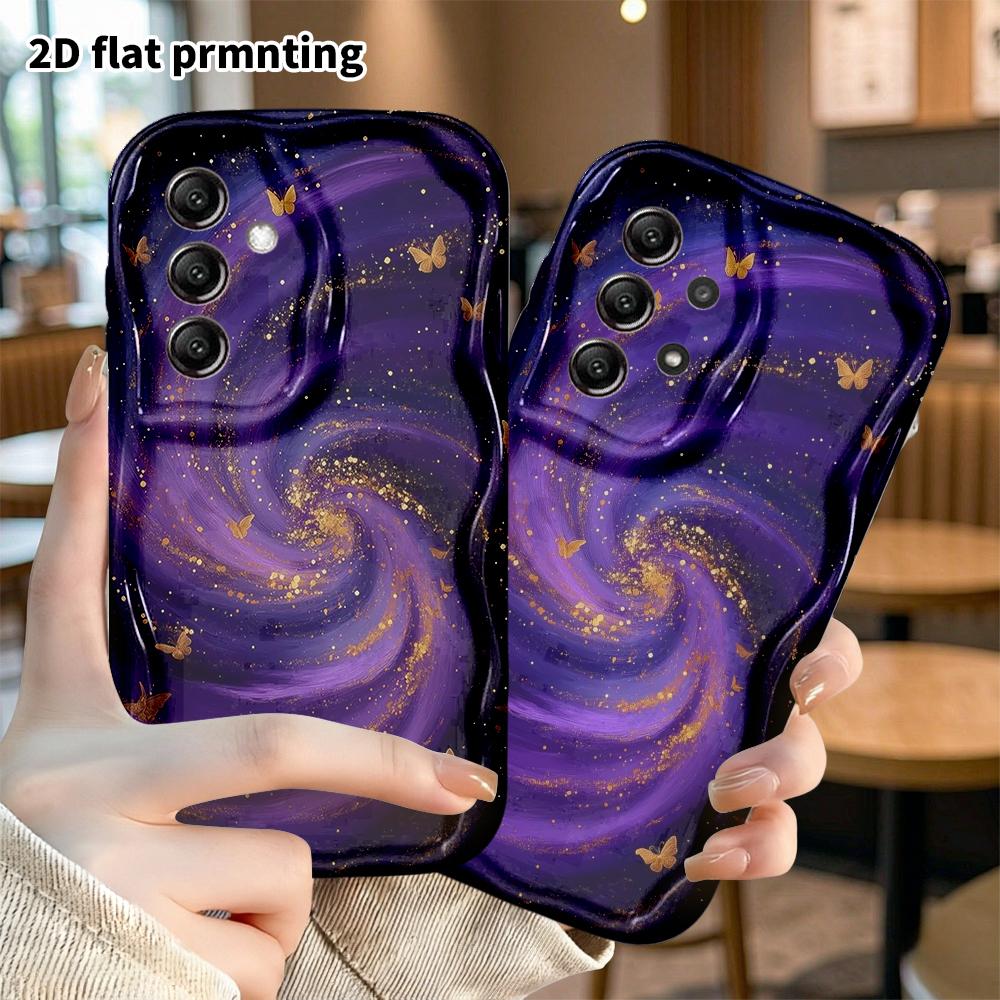 Phone Case: 2D flat, suitable for Samsung Galaxy A34 A35 M05 M06 S20 S22 S21 FE Plus 5G protective cases, purple swirl gold butterfly, perfect Christm