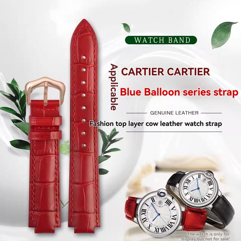 Für Cartier Echtleder-Uhr mit Damen-Uhrenkette, blaue Ballon-Dornschließe, konvexer Mund-Rindsleder-Herren-Uhrenkette