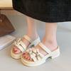Lazy Muffin Cool Slippers Internet Celebrity Wedge Heel Bow Thick Bottom One Word Drag Women 2025 Summer and Autumn New Versatile Outer Wear