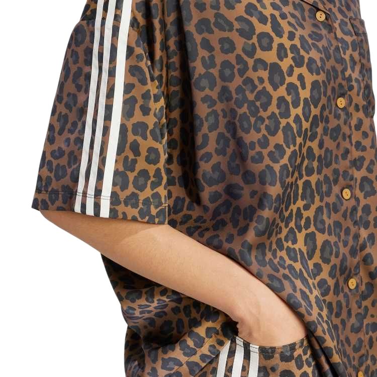 adidas Originals Classic Sports Series Bequemes Polo Lockeres Gestreiftes Leopardenmuster Kurzarmhemd Damenhemden Layered-Bronze KA2678