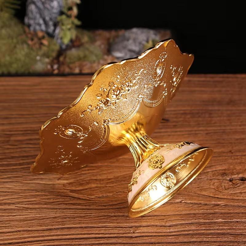 Platou Fructe Argintiu Auriu Formă Floare Festival Aliaj Farfurie Gustări Bomboane Picior Înalt Organizator Depozitare Banchet Acasă Decor Birou