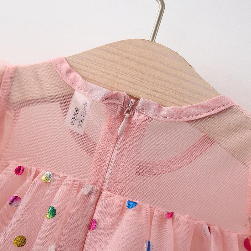 Summer New Year-old Girl Baby Wave Point Fluffy Mesh Skirt Baby Girl Flying Sleeve Princess Skirt Fairy Girl Skirt