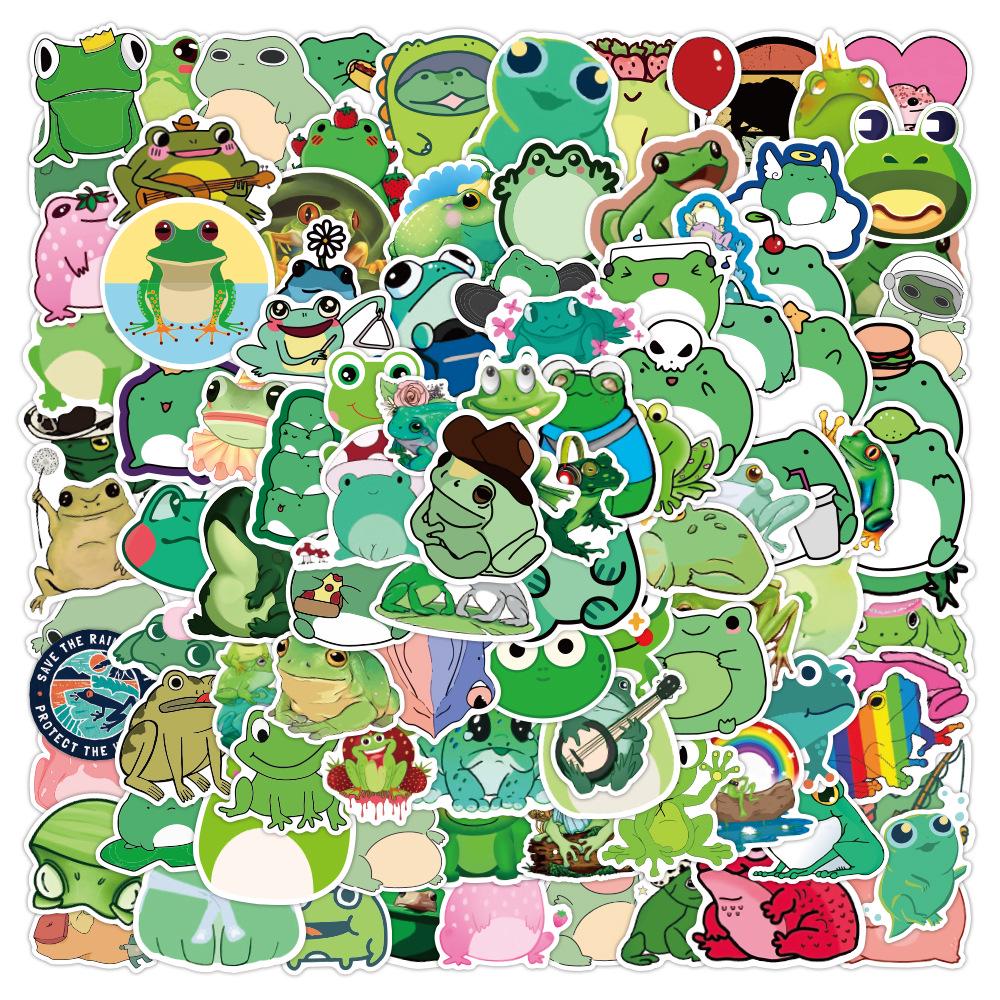 100 Waterproof, Removable Frog Graffiti Stickers for Notebooks, Scooters, and Suitcases