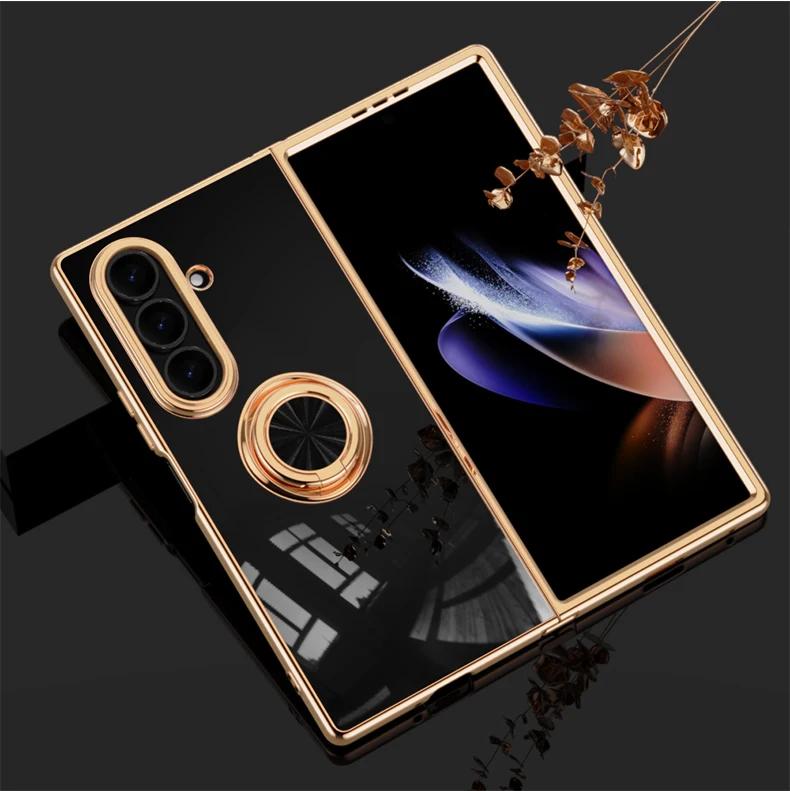 Galvanisierte stoßfeste Handyhülle mit 360°-Ringhalter und Ständer für Samsung Galaxy Z Fold 7 6 5 4 Fold7 Fold6 Fold5 Fold4 5G
