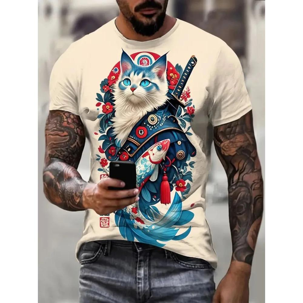 Summer Mens T-shirt Creative 3D Printed Short Sleeved T-shirt Fashionable Comfortable Soft Breathable Large Loose T-shirt
