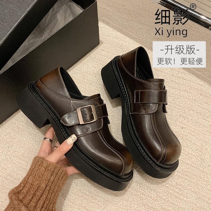 Genuine leather British ins small leather shoes women's 2025 new belt buckle platform loafers college retro polished single shoes