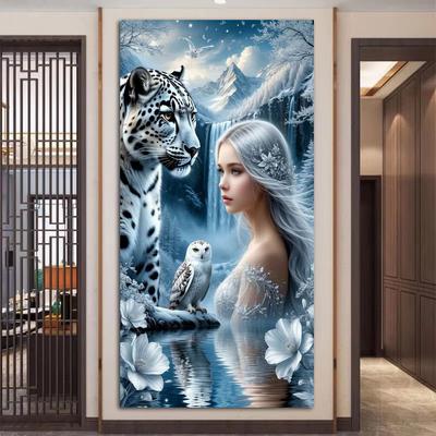 Woman and Leopard Snow Mountain Large Size Diamond Painting New Collection Animals Diy Full Drill Rhinestone Embroidery Mosaic Cross Stitch Kits