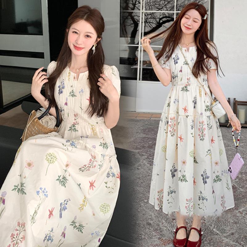 2026 Summer Floral Puff Sleeve Slimming Breastfeeding Dress Medium (M)