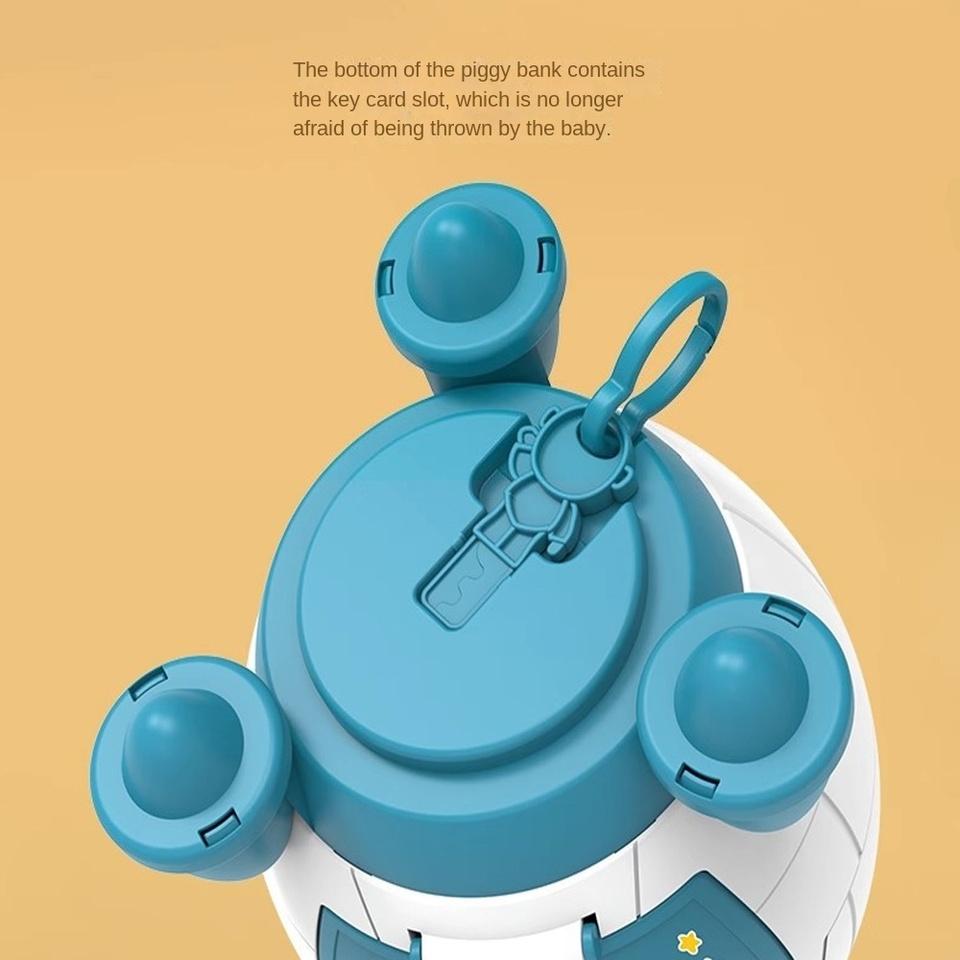 Children Piggy Bank Space Rocket Shape Plastic Money Box Toy Cartoon Sticker Cash Box Toys Safe Coin Holder for Kids Gifts