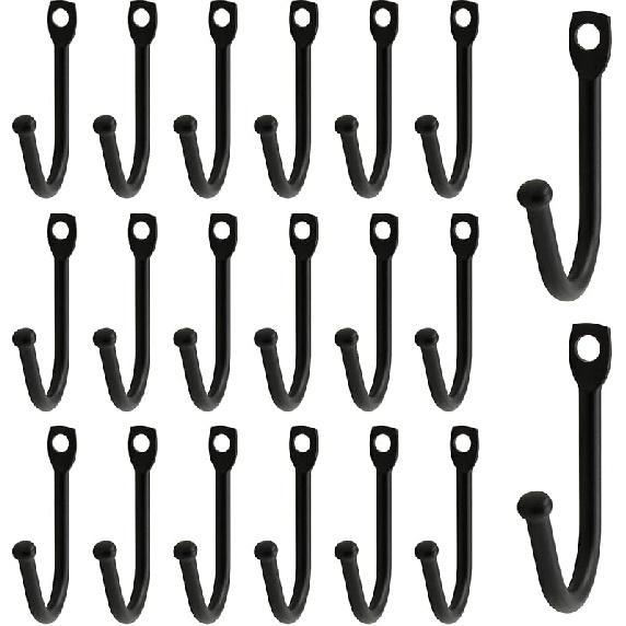 10 Pcs Black Single Prong Wrought Iron Hooks with Screws, Decorative Colonial Wall Hooks for Keys, Hats, Clothes, Towels