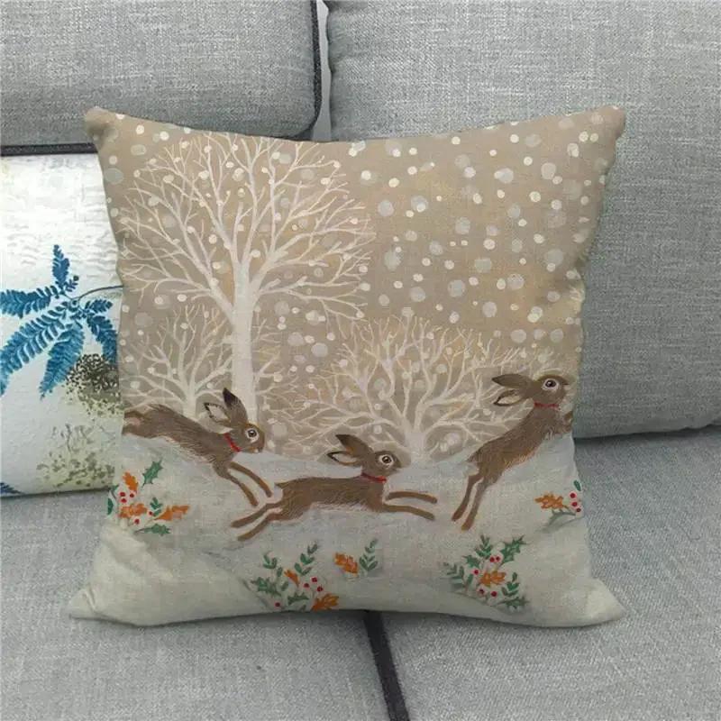 Easter Cushion Cover Cute Bunny Eggs Printed Pillow Covers 18x18 Inches Easter Decorations Hare Rabbit Flower Linen Pillowcase