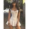 White First Date Sweet French Super Fairy Romantic Slim White Dress Embroider Square Collar Slimming Tight Waist Suspender Dress Dress