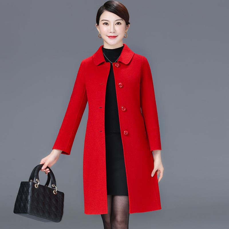 Women's Turn Down Collar Long Sleeve Slim Fit Commute Style Maxi Wool Coat Single Breasted Woolen Outer Jacket