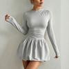2026 Womens Slim Fit Long Sleeve Midi Dress With Elastic Puff Skirt Round Neck Stretch Milk Silk Fabric
