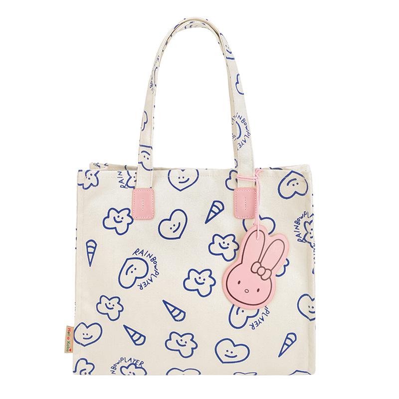 Cute Cartoon Canvas Shoulder Bag - Large Capacity, Fashionable & Versatile Heart Tote for Women