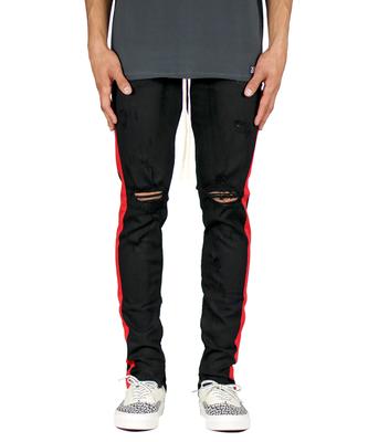 Haipeodenim Schwarz Rot Track Reißverschluss Jeans