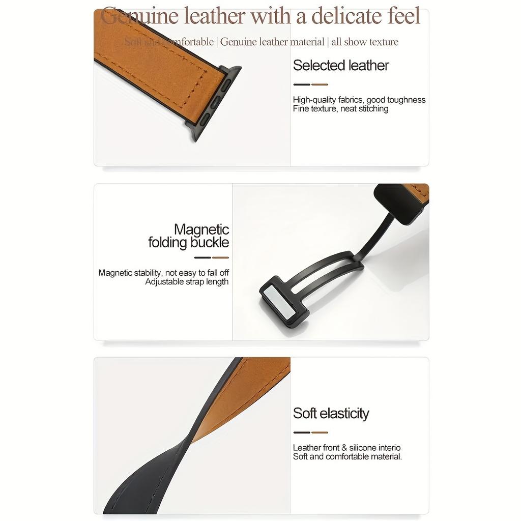 Luxury Cowhide Leather Apple Watch Band with Magnetic Buckle, Fits Ultra To SE Series - Stylish & Secure