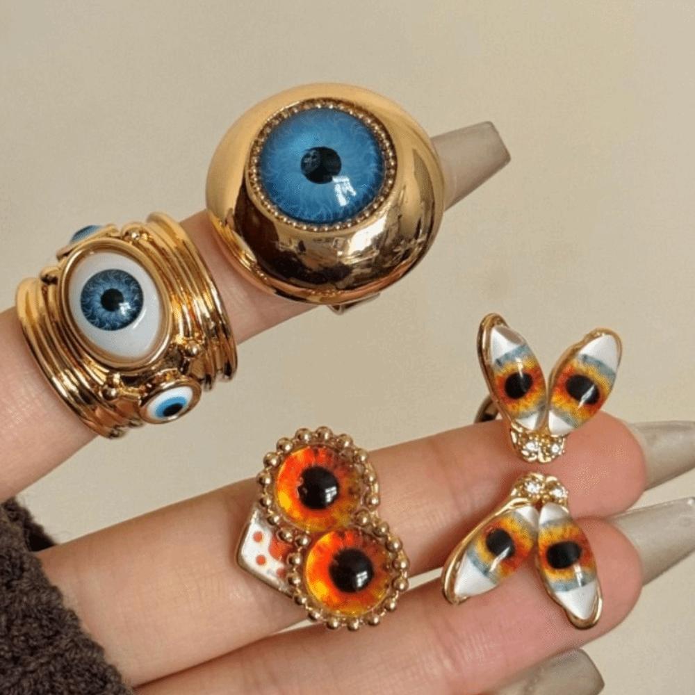 Geometric Exaggerated Ring Y2K Vintage Gold Ring Personality Demon Eye Ring  Friends