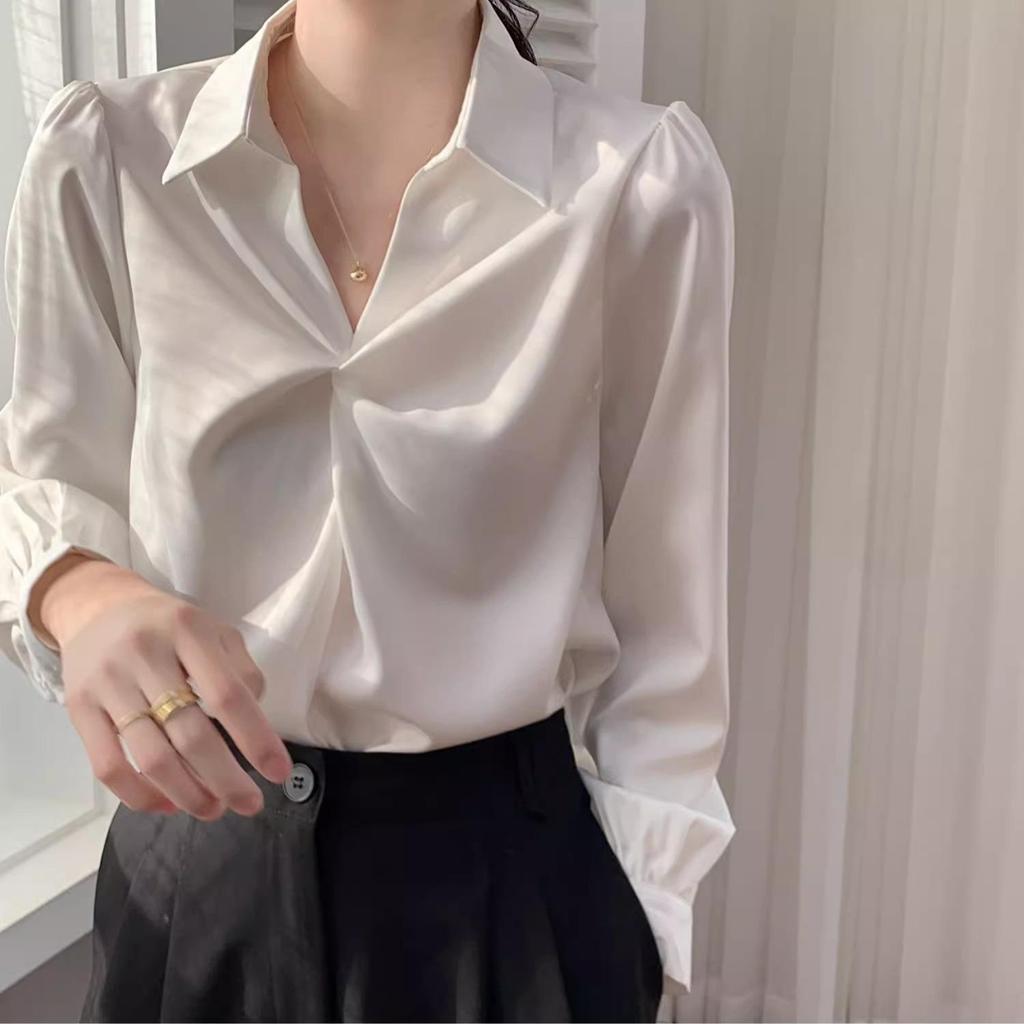Elegant Women's Satin White Shirt - 2026 Spring/Autumn Collection: High-End, Niche Design for Formal and Commuter Wear