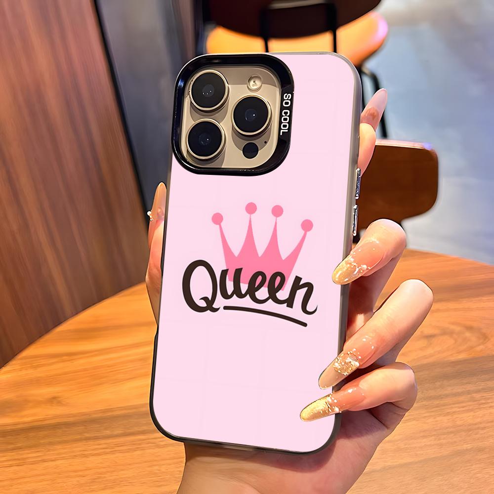 KING Queen Crown Letter Phone Case For IPhone17 Air 16 15 14 Plus 13 12 11 Pro 7 8 XS Max XR Silver Black Bumper Case