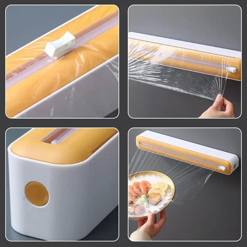 2 in 1 Frischhaltefolienspender Folienabroller mit Schneidevorrichtung Aufbewahrungsbox Alufolie Stretchfolienschneider Küchenzubehör