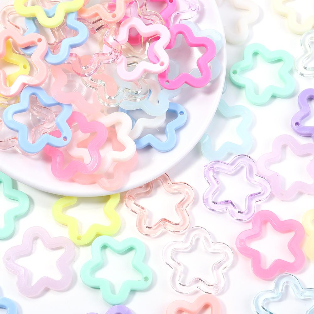 30pcs/lot 30mm Jelly Color Star Pendant Hollow Flower Beads Acrylic Loose Charms Beads DIY Keychain Necklace Jewelry Accessories