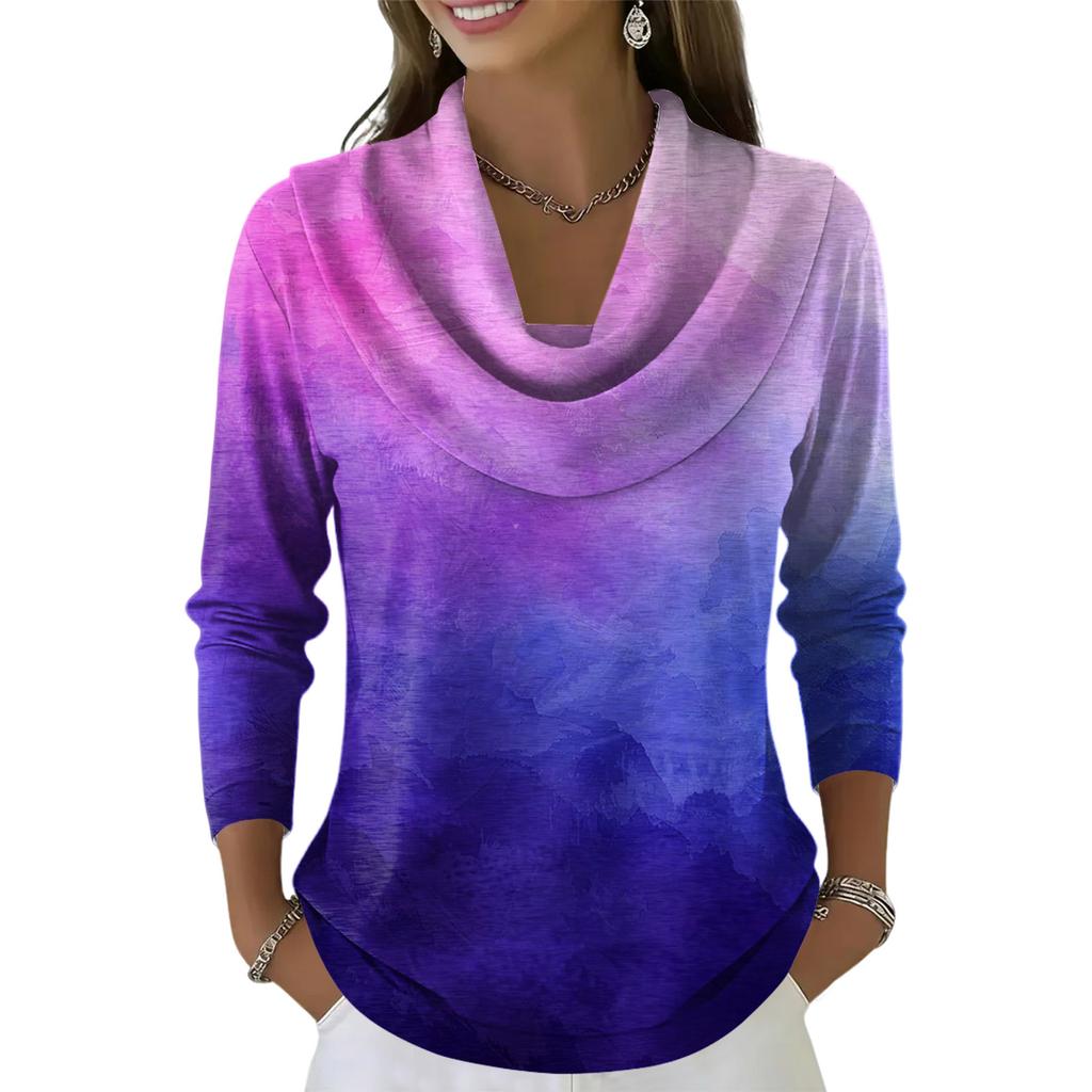 Dámský ležérní a módní svetr s dlouhým rukávem a potiskem, kulatým výstřihem