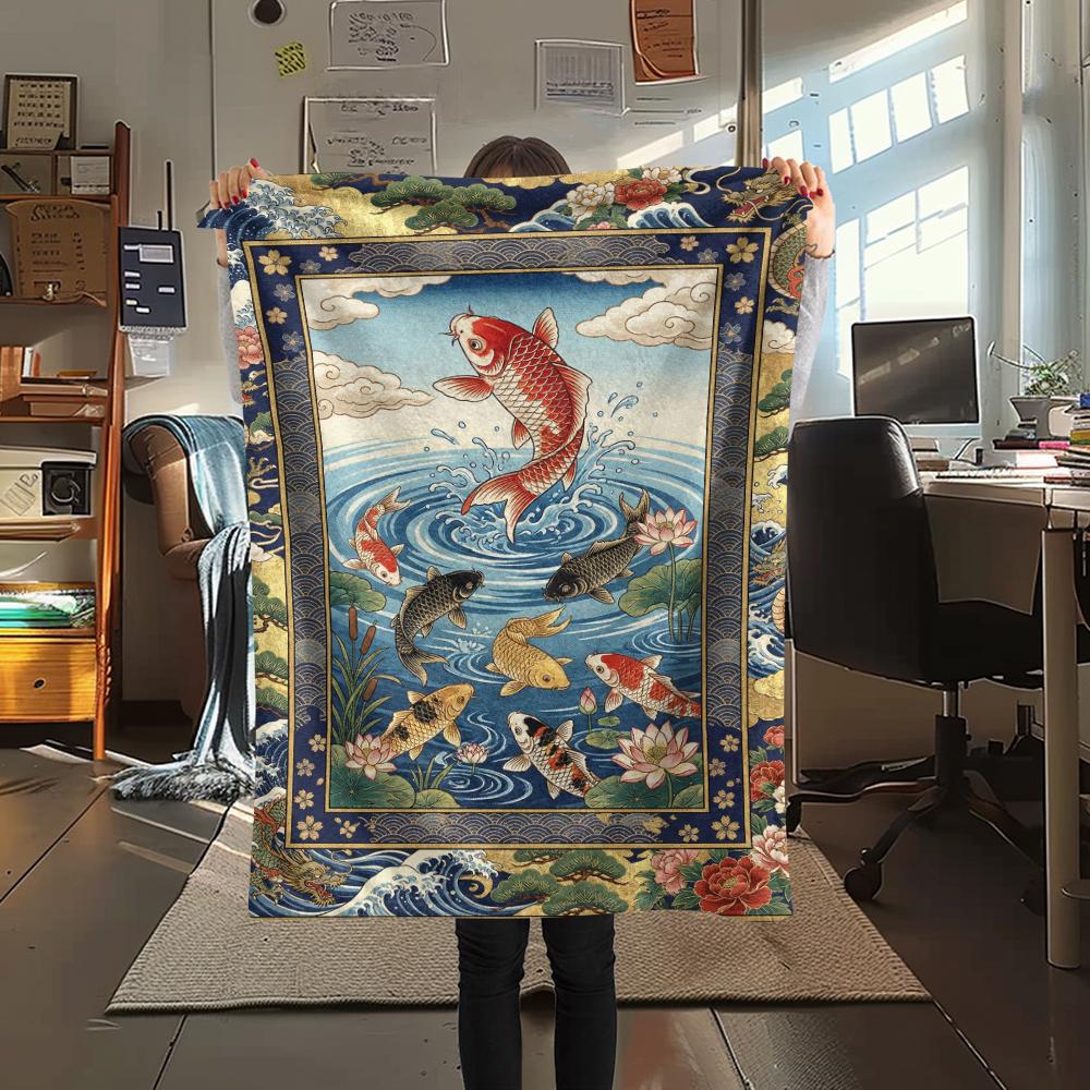 Koi Fish Classical Print Flannel Blanket, High quality Comfortable for All Seasons, Home Decor, Warmth and Comfort, Perfect for Christmas Gifts71