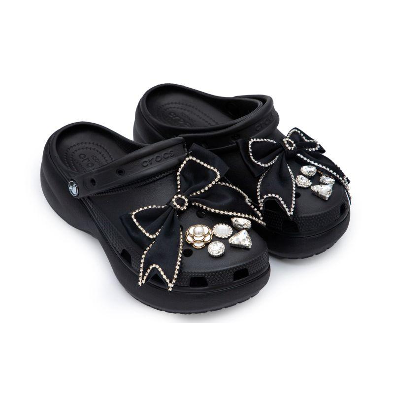 Crocs Classic Platform Clog Black Butterfly Temperament Casual Temperament Girly Style Hole Shoes Women's Black