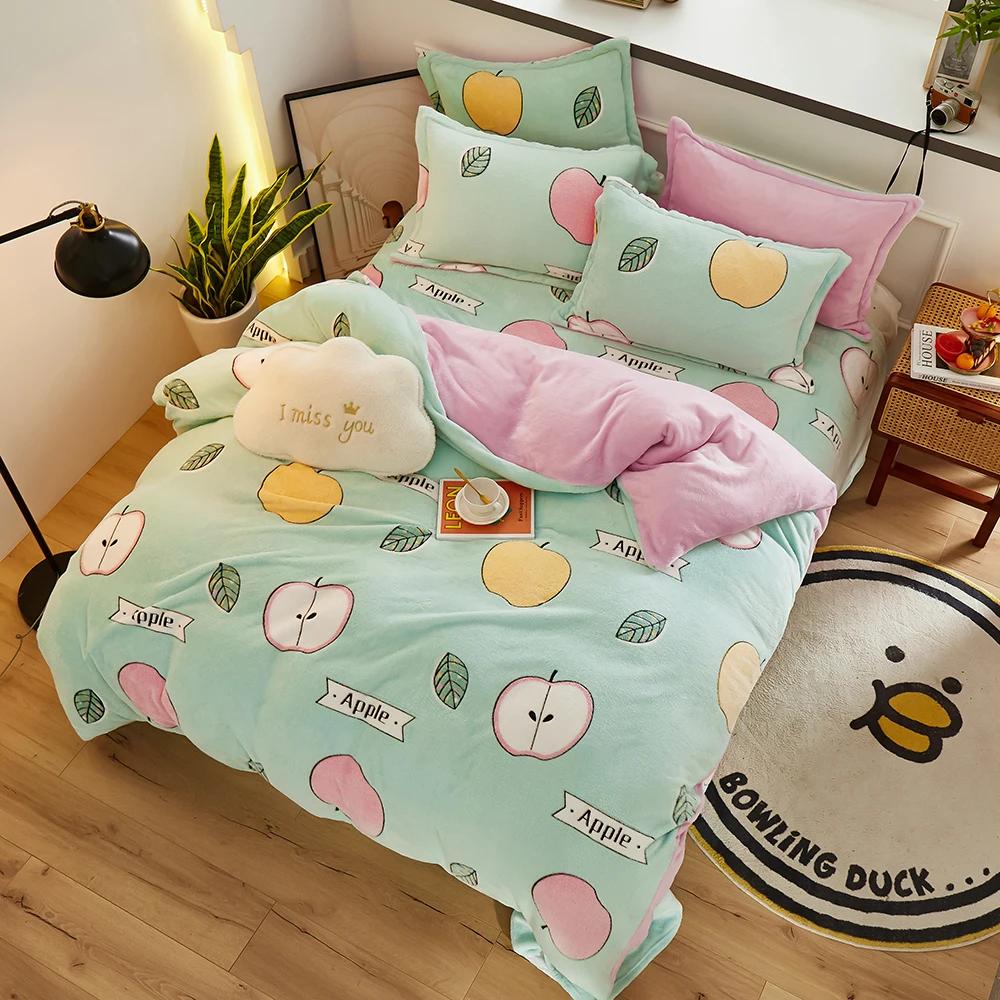 Winter Antistatic Thick Warm Duvet Cover Microfiber Quilt Cover Coral Fleece Queen King Size Double Sided Velvet Bedding Set