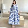 South East Asia People Cotton Floral Long Dress Bohemian Long Sleeve Loose Dress Fat Girl Plus Size Maternity Skirt