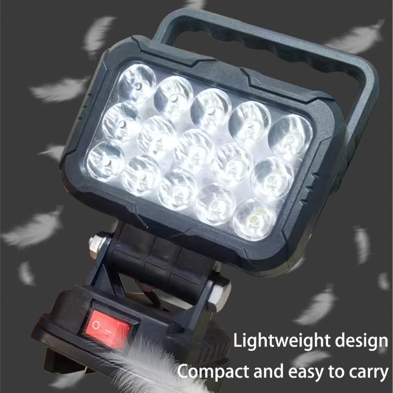 Multiple Angles 15 LED Work Light Handheld Rechargeable Spotlights For 18V Tool Batteries With USB Charging Capability