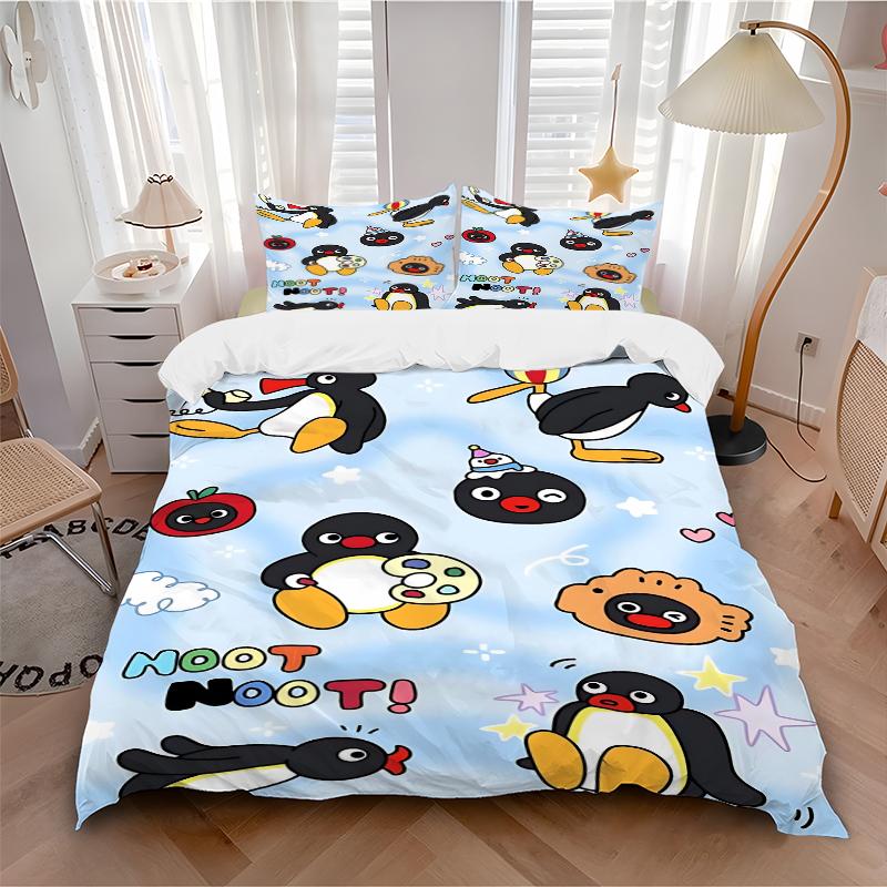 3Pcs Penguin Party Parade Bedding Set Quilt Cover Pillowcase Home Christmas Xmas Halloween Gift 1 Duvet Cover 2 Pillowcase Em92436