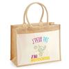 Beach Bag - PLANETEE - Jute with Motocross Pocket I Can't - Cotton - 43x33 Cm - Shoulder Straps