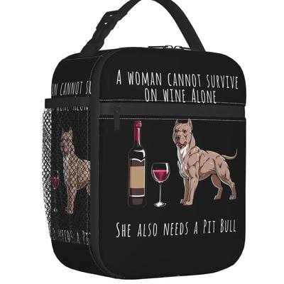 Pit Bull Wine Funny Dog Insulated Lunch Bag for Women Portable Pet Puppy Lover Cooler Thermal Lunch Tote Office Picnic Travel