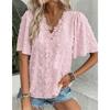 Comfortable Loose Jacquard Lace V-neck Short Sleeved Top For Women