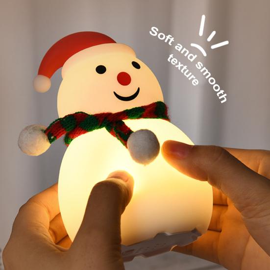 Snowman Tap Light Cute Christmas Lamp Rechargeable Silicone Touch Bedside Light Snowman Mood Lighting for Christmas Tree